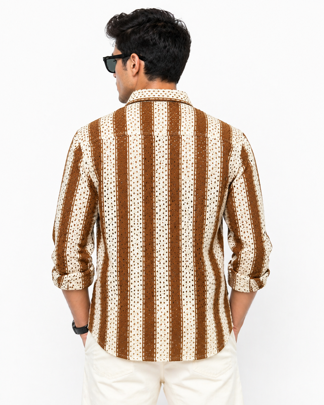 Luxury Textured Brown & Beige Striped Premium Shirt