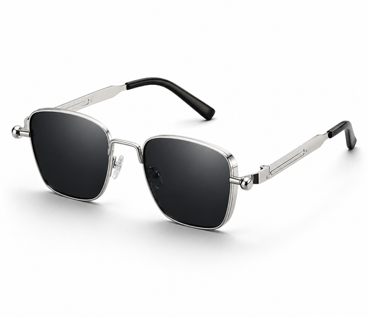 Premium Square Frame Metal Sunglasses (Black Lens)