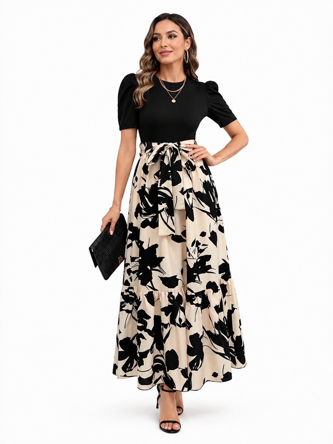 Elegant Monochrome Floral  Dress