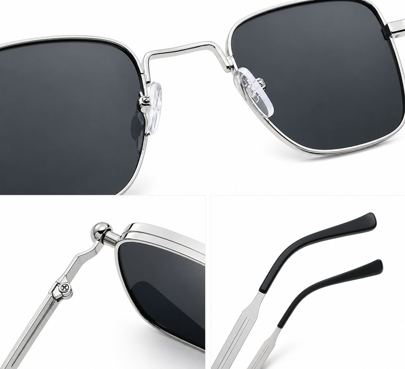 Premium Square Frame Metal Sunglasses (Black Lens)
