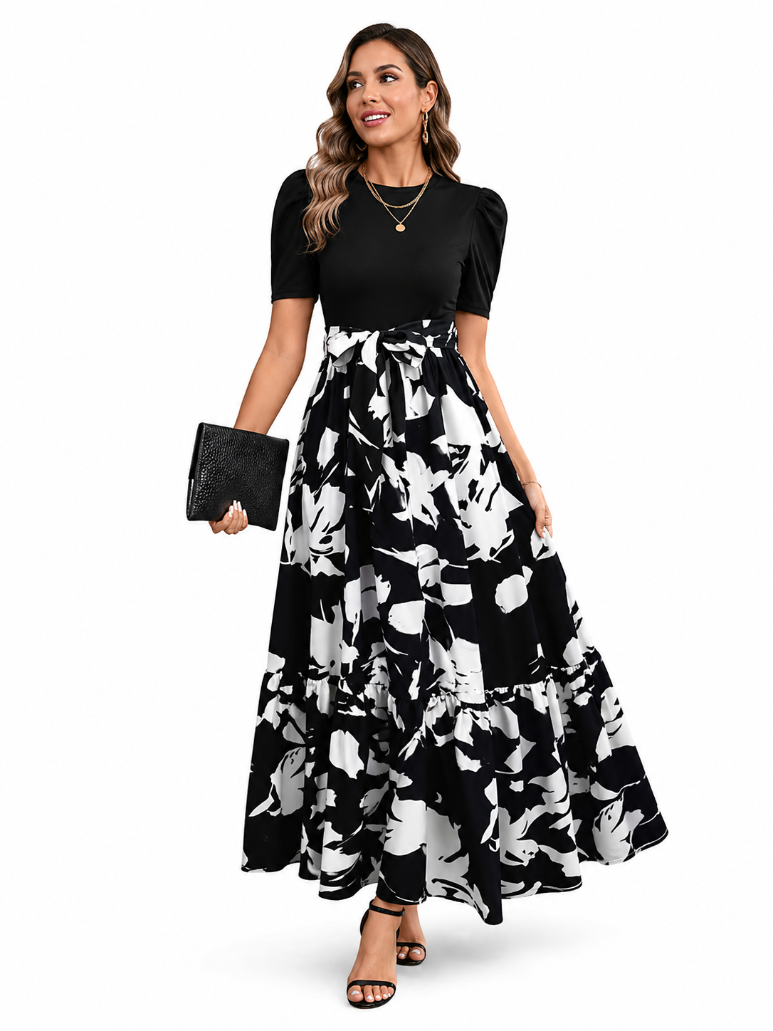 Elegant Monochrome Floral  Dress